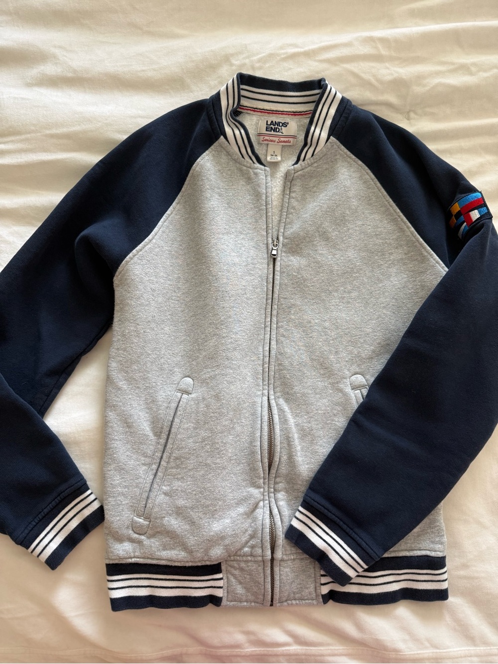 Vintage Y2K Lands’ End Serious Sweats Varsity Bomber Jacket Fleece Lined Small